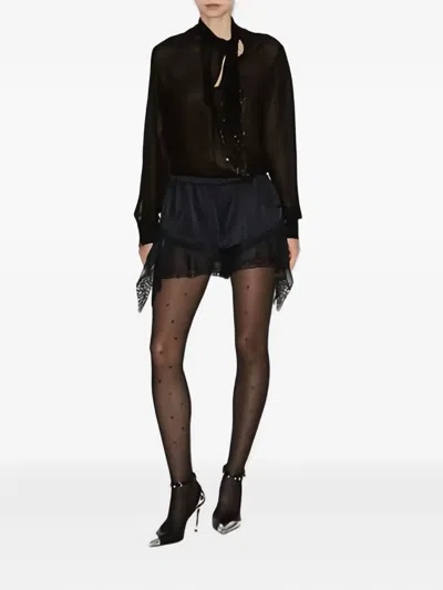 Isabel Marant Ildana Lace-trimmed Stretch Silk-blend Shorts In Black