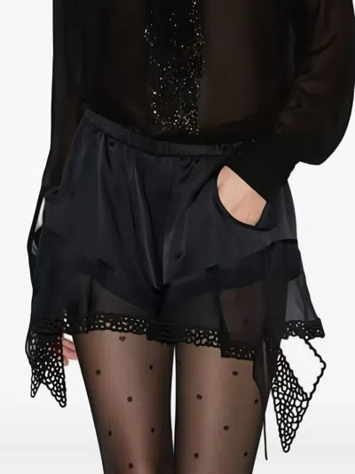 Isabel Marant Ildana Lace-trimmed Stretch Silk-blend Shorts In Black