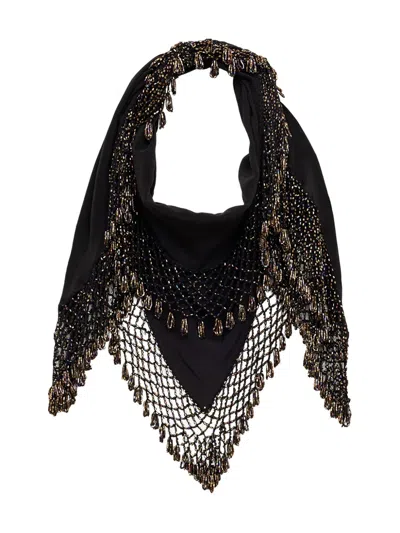 Isabel Marant Ezane Bead-embellished Silk-crepe And Open-knit Scarf In Black