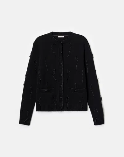 Lafayette 148 Cashmere Ribbed-embellished Cardigan In Black