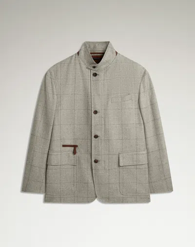 Dunhill Wool Silk Herringbone With Windowpane Check Bourdon Jacket In Gray