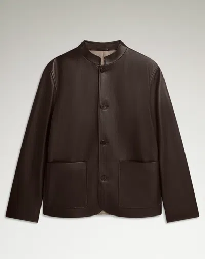 Dunhill Nehru-collar Leather Driving Jacket In Brown