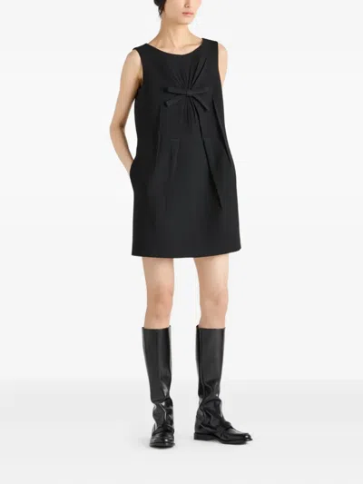 Prada Natté Bow Sleeveless Mini Dress In Black