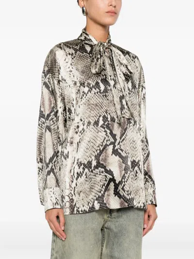Roberto Cavalli Python Printed Silk Neck-scarf Blouse In Animal Print