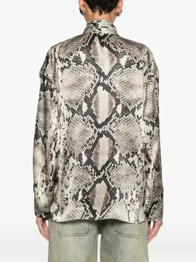 Roberto Cavalli Python Printed Silk Neck-scarf Blouse In Animal Print