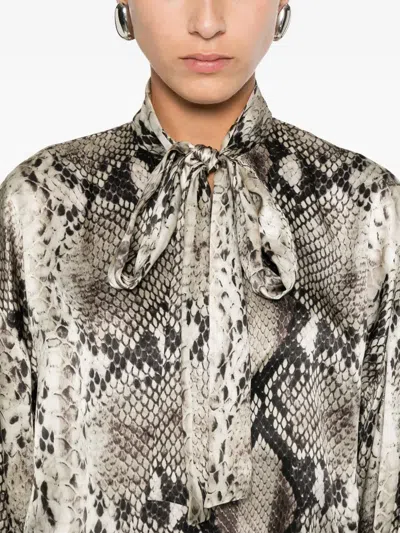 Roberto Cavalli Python Printed Silk Neck-scarf Blouse In Animal Print