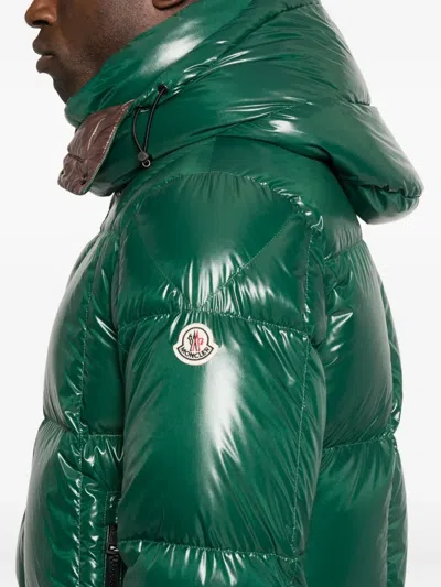 Moncler Parana Glossy Hooded Short Down Jacket Clothing In Green