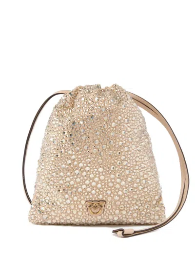 Pinko Crystal-embellished Drawstring Clutch In Neutral