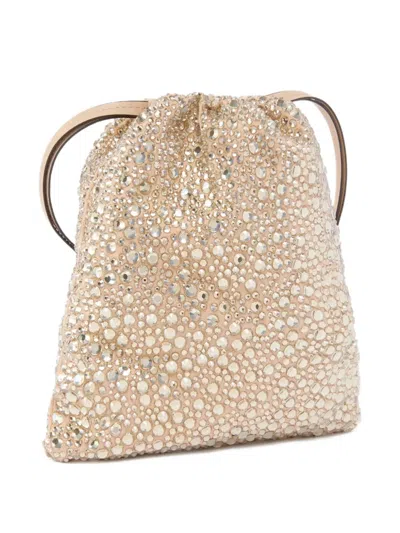 Pinko Crystal-embellished Drawstring Clutch In Neutral