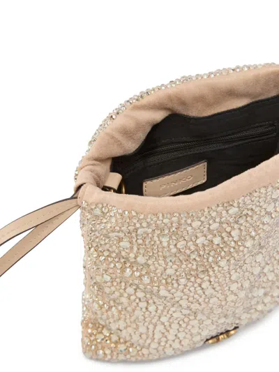 Pinko Crystal-embellished Drawstring Clutch In Neutral
