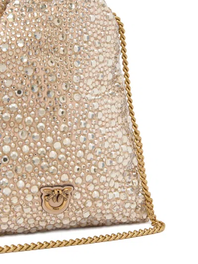 Pinko Crystal-embellished Drawstring Clutch In Neutral