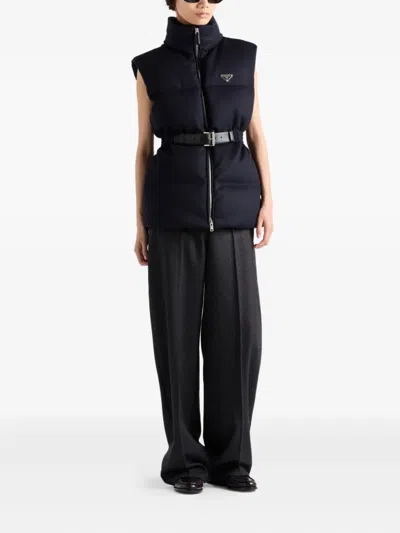 Prada Padded Triangle-logo Gilet In Blue