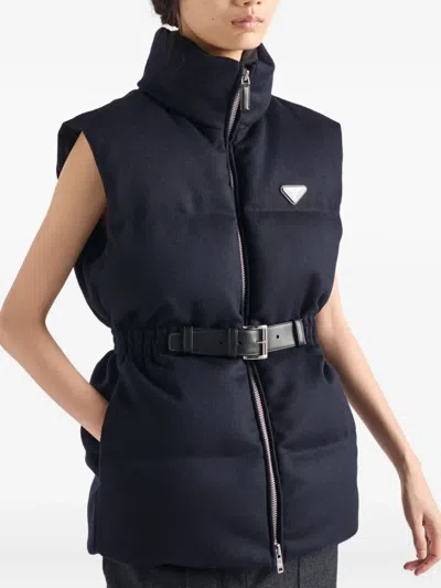 Prada Padded Triangle-logo Gilet In Blue