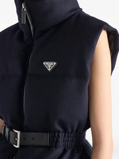 Prada Padded Triangle-logo Gilet In Blue
