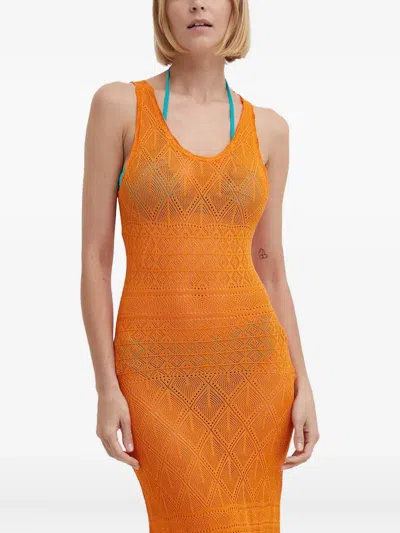 镂空针织超长沙滩连衣裙