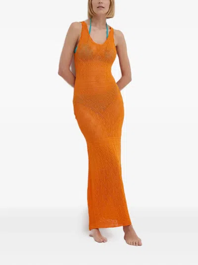 镂空针织超长沙滩连衣裙