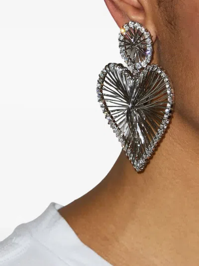 Isabel Marant Heart Shaped Wire Design Crystal Earrings In Metallic
