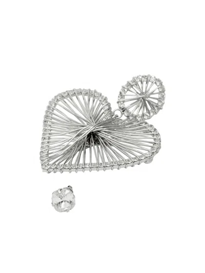 Isabel Marant Heart Shaped Wire Design Crystal Earrings In Metallic
