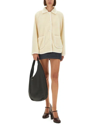 Apc Stylish Coat With Large Pockets And Trim In Neutral