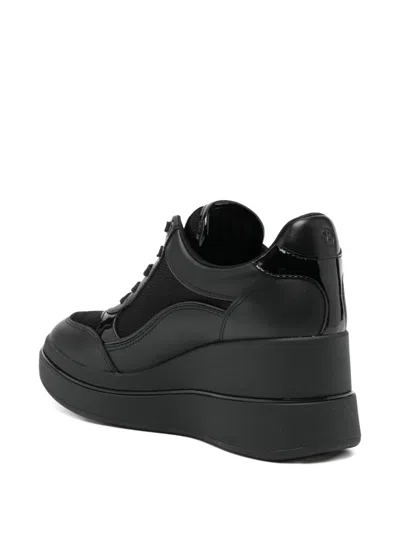 Michael Kors Emmy Leather And Mesh Wedge Trainer In Black