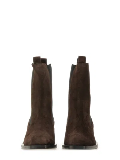 Aeyde Suede Block Heel Boots With Elastic Panels In Brown