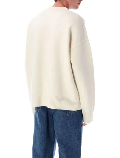 Ami Alexandre Mattiussi Relaxed-fit Wool Sweater With Heart Motif In Neutral