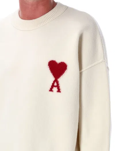 Ami Alexandre Mattiussi Relaxed-fit Wool Sweater With Heart Motif In Neutral