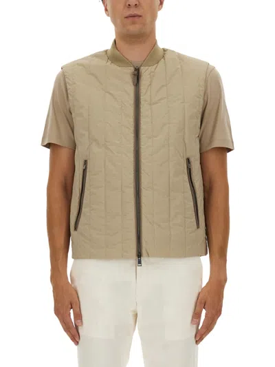 Hugo Boss Quilted Collar Vest Side Pockets In Brown
