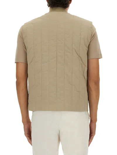 Hugo Boss Quilted Collar Vest Side Pockets In Brown