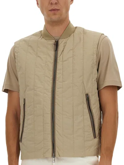 Hugo Boss Quilted Collar Vest Side Pockets In Brown