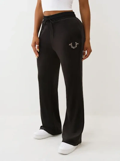 True Religion Crystal Velour Straight Leg Pants In Black