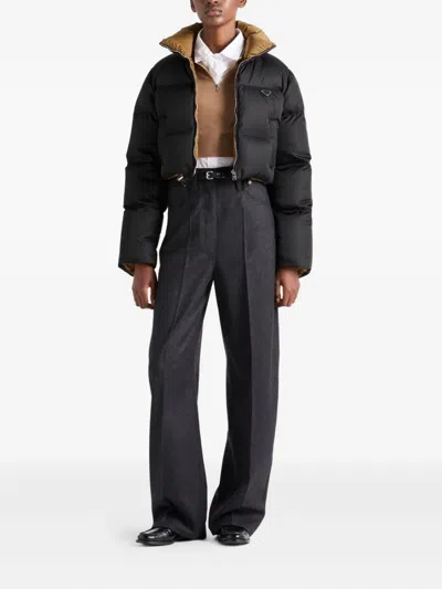 Prada Cropped Fit Stand-up Collar Down Jacket In Animal Print