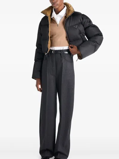 Prada Cropped Fit Stand-up Collar Down Jacket In Animal Print