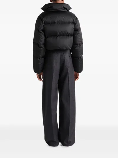 Prada Cropped Fit Stand-up Collar Down Jacket In Animal Print