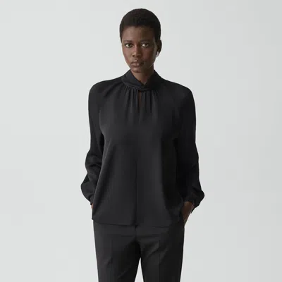 Theory Twist Neck Top In Silk Georgette In Black