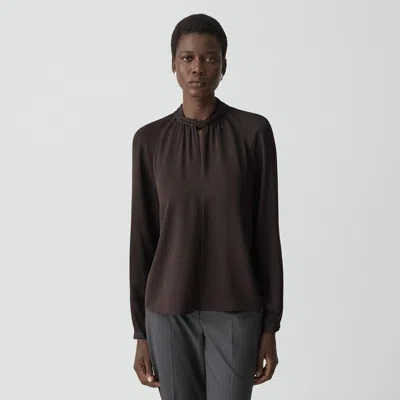 Theory Twist Neck Top In Silk Georgette In Brown