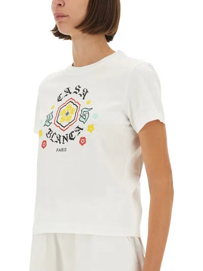 Casablanca Graphic Print Crew Neck Short Sleeve Top In White