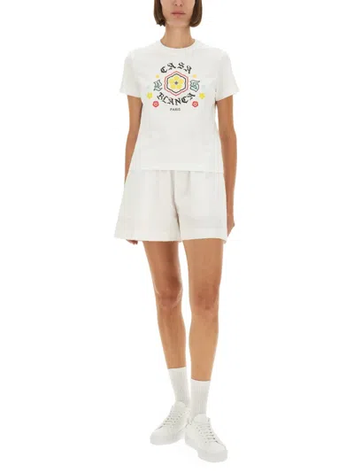 Casablanca Graphic Print Crew Neck Short Sleeve Top In White