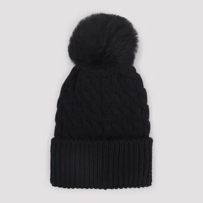 Moncler Wool Hat Featuring Cable Knit And Pom Detail In Black