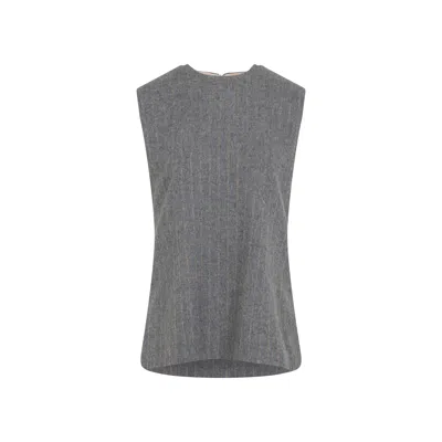 Carven Asymmetric Hem Wool Blend Shift Top With Camel Stripes In Gray