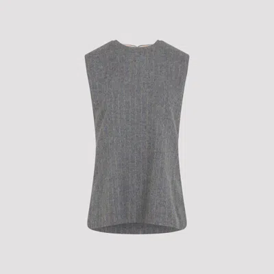 Carven Asymmetric Hem Wool Blend Shift Top With Camel Stripes In Gray