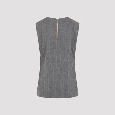 Carven Asymmetric Hem Wool Blend Shift Top With Camel Stripes In Gray