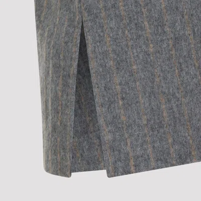 Carven Asymmetric Hem Wool Blend Shift Top With Camel Stripes In Gray