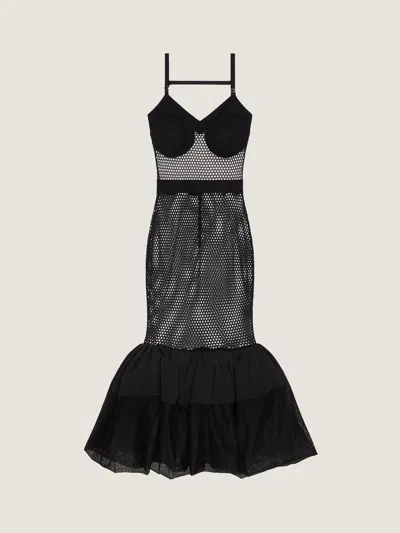Givenchy Open Back Ruffled Dress In Mesh In Black