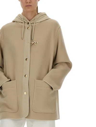 Fay Two-material Wool And Cashmere Caban Coat In Brown