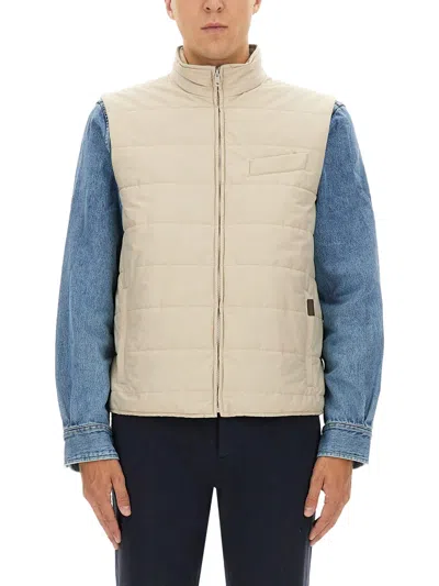 Fay Quilted Vest With High Collar And Padded Texture In Blue