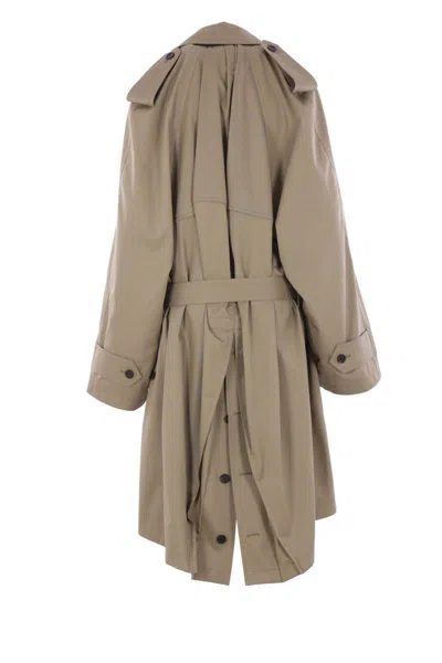 Balenciaga Beige Double-breasted Cotton Trench Coat In Brown