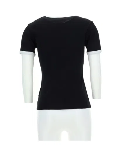 Courrèges Fitted Black T-shirt With Contrasting Trim And Embroidered Logo In Black
