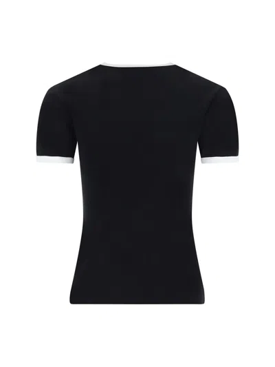 Courrèges Fitted Black T-shirt With Contrasting Trim And Embroidered Logo In Black