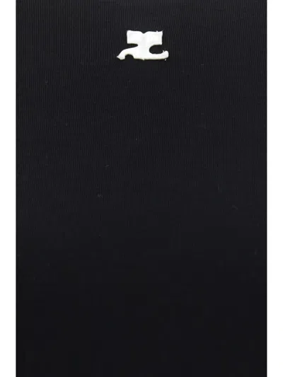 Courrèges Fitted Black T-shirt With Contrasting Trim And Embroidered Logo In Black